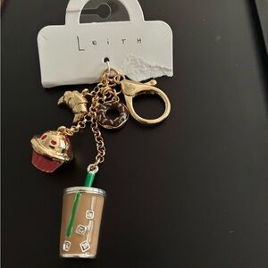 Leith Gold and Brown Charm Keychain
